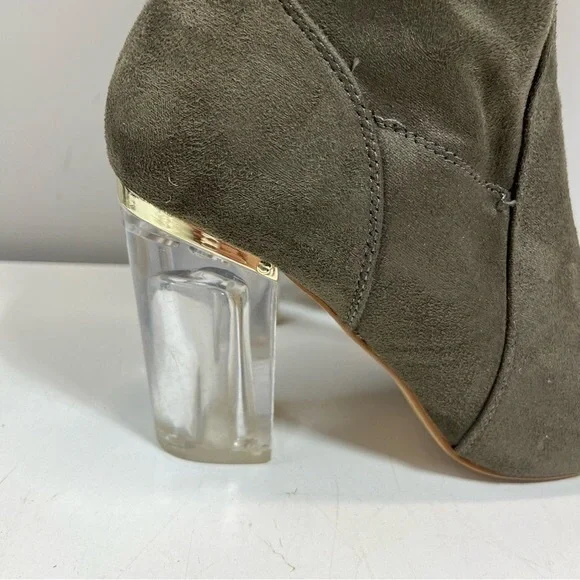 Olive Suede Ankle Boots with Clear Heel - Picture 2 of 4